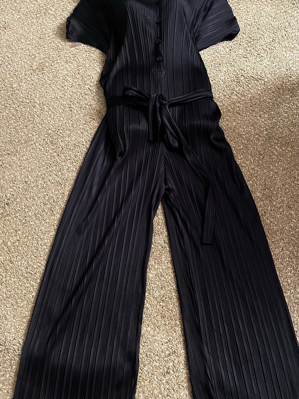 Sharagano Pleated Deep Navy Jumpsuit with Tie Waist